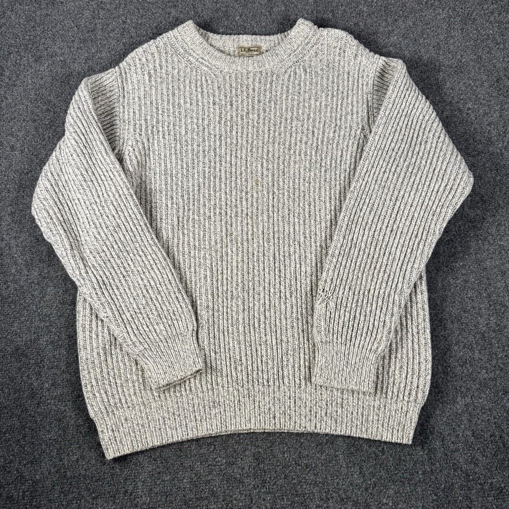 Vintage LL Bean Shaker Knit Sweater Mens Medium Crewneck Ribbed Grey Chunky L